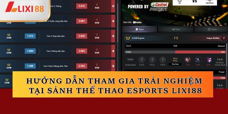 Hướng dẫn tham gia trải nghiệm tại sảnh Thể thao Esports Lixi88